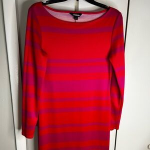 project RUNWAY Red and Pink Striped Long-Sleeve Sheath Dress